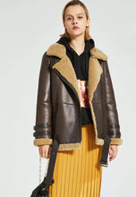 Load image into Gallery viewer, Women’s Dark Brown Leather Shearling Long Coat