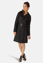 Load image into Gallery viewer, Women's Black Leather Trench Coat