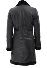 Load image into Gallery viewer, Women’s Black Leather Shearling Long Coat