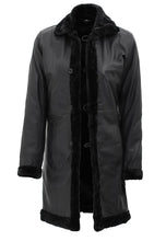 Load image into Gallery viewer, Women’s Black Leather Shearling Long Coat