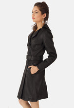 Load image into Gallery viewer, Women's Black Leather Trench Coat