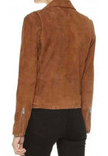 Load image into Gallery viewer, Women’s Tan Brown Suede Leather Biker Jacket