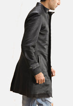 Load image into Gallery viewer, Men's Black Leather Trench Coat