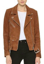 Load image into Gallery viewer, Women’s Tan Brown Suede Leather Biker Jacket