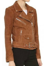 Load image into Gallery viewer, Women’s Tan Brown Suede Leather Biker Jacket