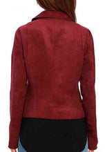 Load image into Gallery viewer, Women’s Red Suede Leather Biker Jacket