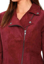 Load image into Gallery viewer, Women’s Red Suede Leather Biker Jacket