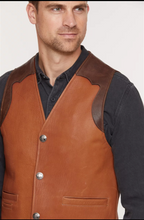 Load image into Gallery viewer, Men's Cowboy Tan Brown Leather Vest