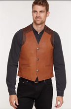 Load image into Gallery viewer, Men's Cowboy Tan Brown Leather Vest