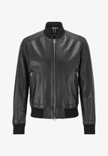 Load image into Gallery viewer, Men’s Black Leather Bomber Jacket