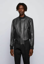 Load image into Gallery viewer, black leather bomber jacket mens