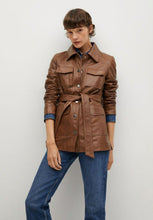 Load image into Gallery viewer, Women’s Tan Brown Leather Trucker Coat