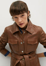 Load image into Gallery viewer, Women’s Tan Brown Leather Trucker Coat