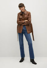 Load image into Gallery viewer, Women’s Tan Brown Leather Trucker Coat