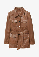 Load image into Gallery viewer, Women’s Tan Brown Leather Trucker Coat