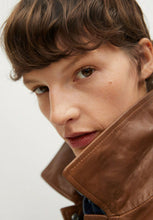 Load image into Gallery viewer, Women’s Tan Brown Leather Trucker Coat