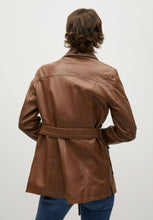 Load image into Gallery viewer, Women’s Tan Brown Leather Trucker Coat