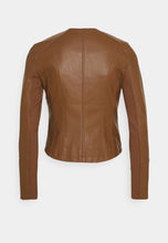 Load image into Gallery viewer, Women's Tan Brown Leather Biker Jacket