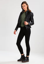 Load image into Gallery viewer, Women’s Black Leather Jacket Removable Hood