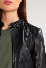 Load image into Gallery viewer, Women’s Black Leather Jacket Removable Hood