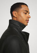 Load image into Gallery viewer, Men's Black Leather Black Zippers Biker Jacket Online