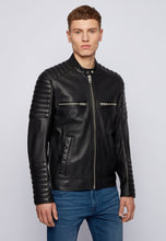 Load image into Gallery viewer, Men’s Black Leather Crew Neck Biker Jacket