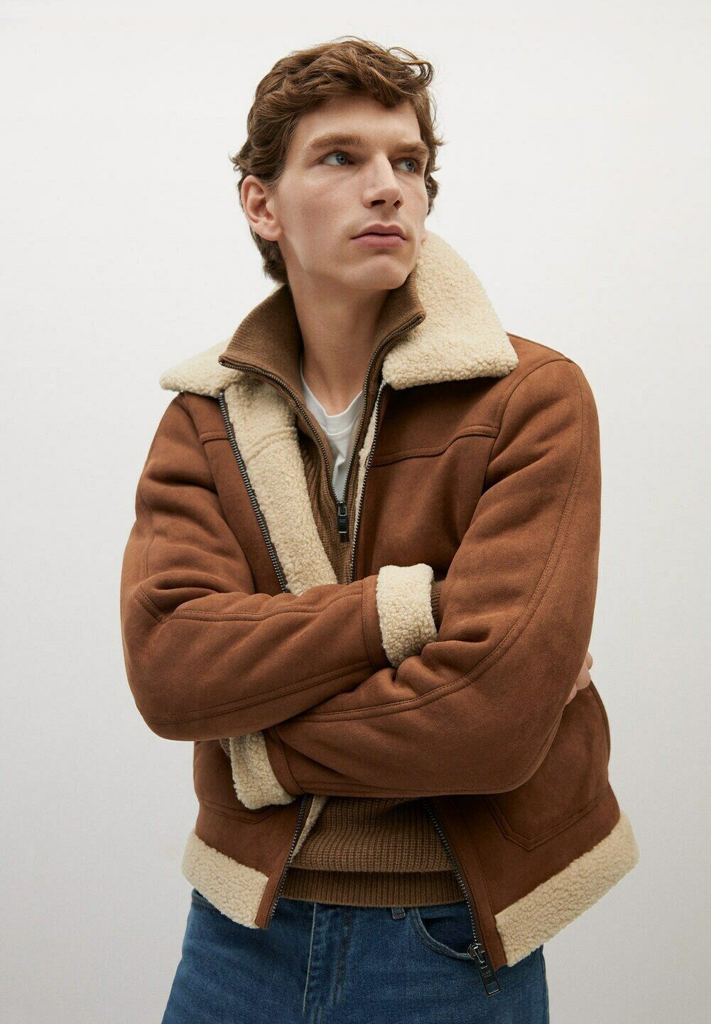 Mens tan shearling jacket best sale