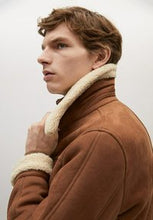 Load image into Gallery viewer, Men's Aviator Tan Brown Leather Shearling Jacket