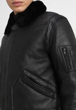 Load image into Gallery viewer, Men's Aviator Black Leather Shearling Jacket