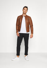 Load image into Gallery viewer, Brown Leather Biker Jacket