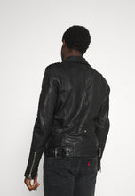 Load image into Gallery viewer, black leather biker jacket
