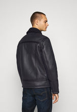 Load image into Gallery viewer, Men's Aviator Black Leather Shearling Jacket