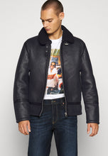 Load image into Gallery viewer, Men's Black Shearling Aviator Jacket - Black Leather Jacket