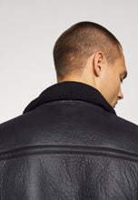 Load image into Gallery viewer, Men's Aviator Black Leather Shearling Jacket