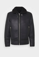 Load image into Gallery viewer, Men's Aviator Black Leather Shearling Jacket