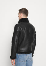 Load image into Gallery viewer, Men's Biker Black Leather Shearling Jacket