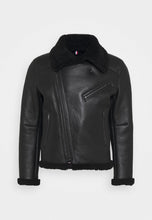 Load image into Gallery viewer, Men's Biker Black Leather Shearling Jacket