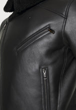Load image into Gallery viewer, Men's Biker Black Leather Shearling Jacket