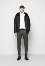Load image into Gallery viewer, Men's Black Leather Shearling Hooded Jacket