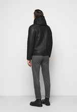 Load image into Gallery viewer, Men's Black Leather Shearling Hooded Jacket