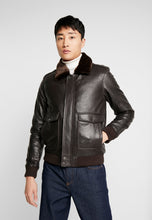 Load image into Gallery viewer, Men's Dark Brown Leather Fur Collar Bomber Jacket
