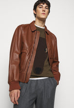 Load image into Gallery viewer, Men’s Tan Brown Leather Bomber Jacket
