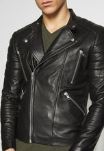 Load image into Gallery viewer, Men's Black Leather Biker Jacket in UK