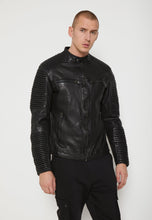 Load image into Gallery viewer, Men’s Black Leather Distressed Biker Jacket