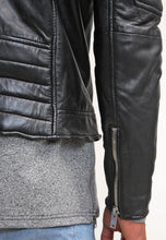 Load image into Gallery viewer, Men’s Black Quilted Leather Biker Jacket