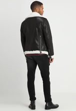 Load image into Gallery viewer, Men's Black Leather White Shearling Biker Jacket
