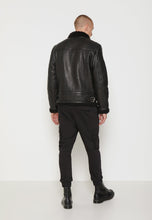 Load image into Gallery viewer, Men's Black Leather Black Shearling Jacket