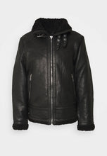 Load image into Gallery viewer, Men's Black Leather Black Shearling Jacket