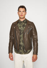 Load image into Gallery viewer, Men's Chocolate Brown Leather Biker Jacket
