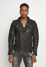 Load image into Gallery viewer, Black Leather Distressed Biker Jacket for Men
